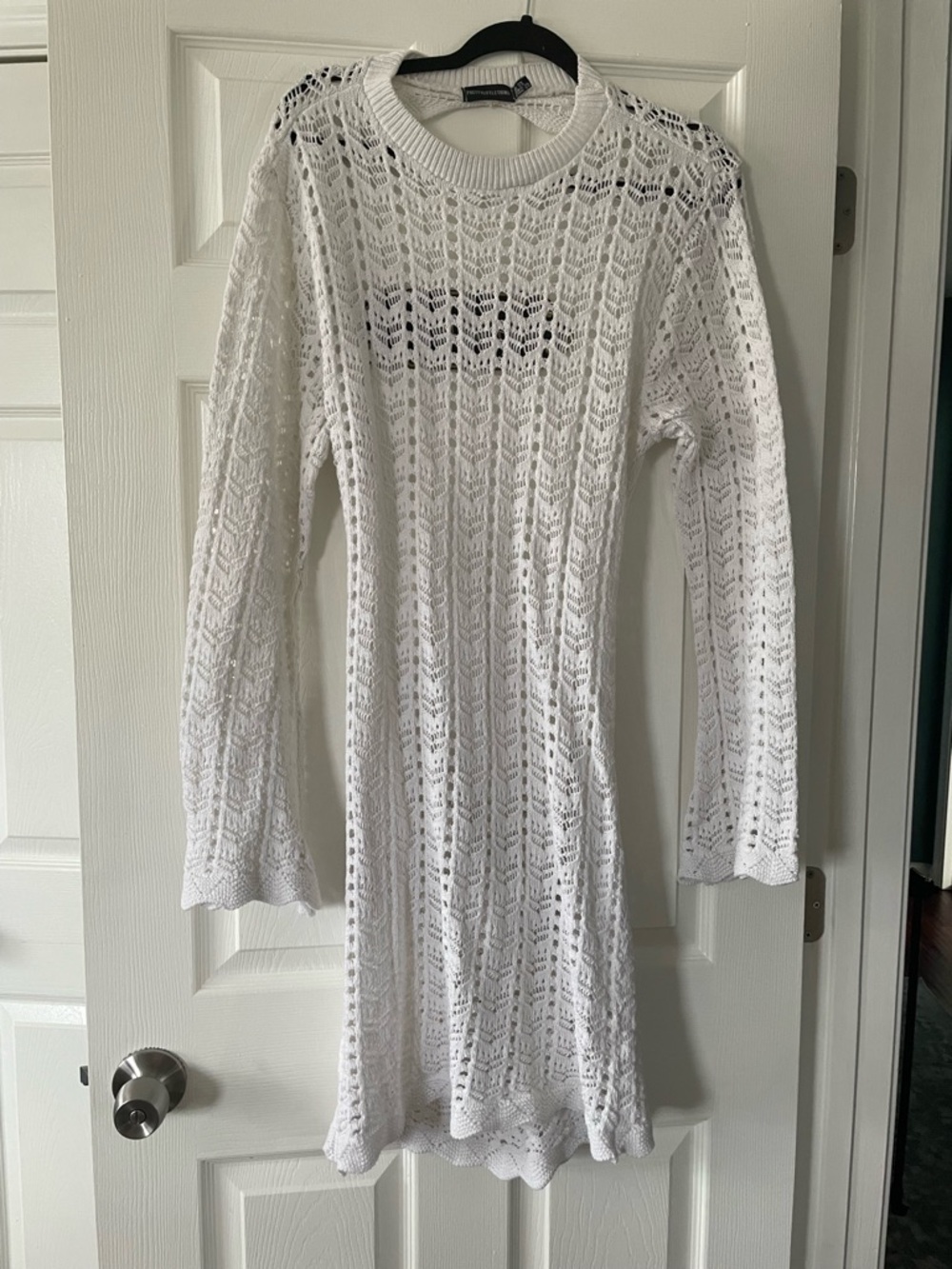 PrettyLittleThing Crochet Knit Long Sleeve Swim Coverup dress